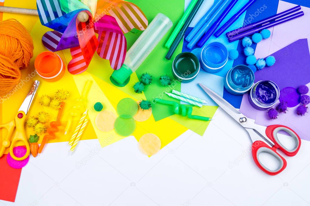 Decor for carnival and parties. Material and tool for the hobby color rainbow.