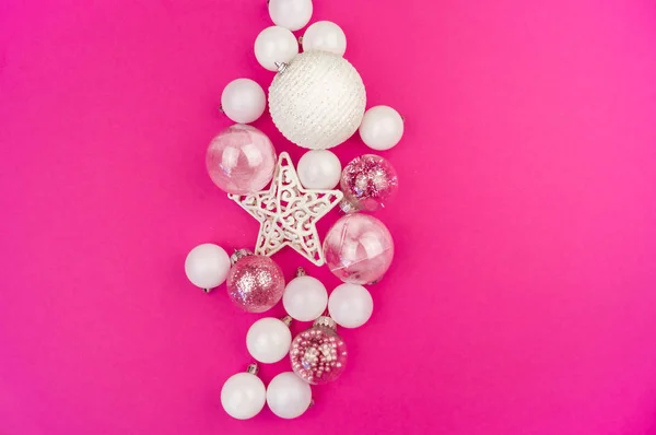 Gentle Pink White Baubles Pink Background Christmas Mood Festive Decor — Stock Photo, Image
