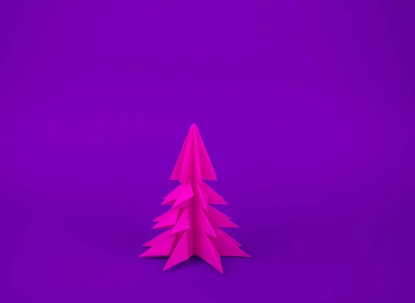 Weihnachtsbaum Aus Rosa Bastelpapier Kunsthandwerk Violetten Hintergrund Wald Origami — Stockfoto