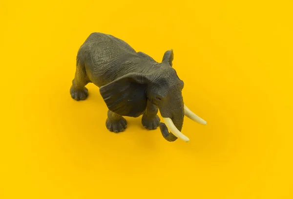 Large Plastic Elephant Toy Yellow Background African Animal Child Copy — Stock Photo, Image