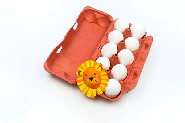 Easter holiday concept with cute handmade eggs: lion. — Stock Photo, Image