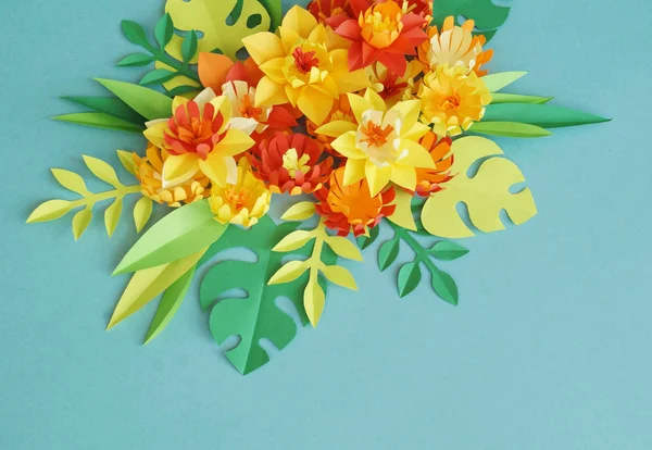 ペーパー クラフトの花と葉の色 — ストック写真