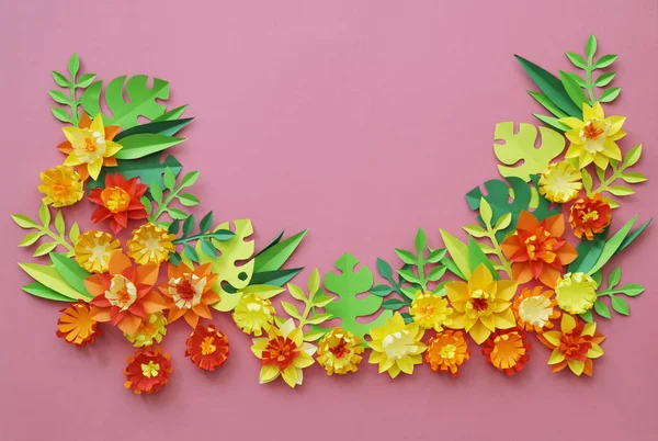 Color de flores y hojas de papel artesanal — Foto de Stock