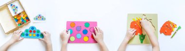 Montessori malzemesi. Çocukların elleri. Matematik ve biyoloji çalışması. Benner
