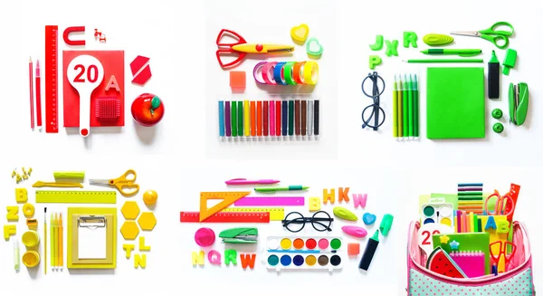 Stationery flat lay. Back to school. Banner Copy space collage — Stock Photo, Image