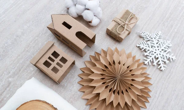 Christmas and zero waste, eco friendly packaging gifts in kraft paper. Eco christmas holiday concept decor