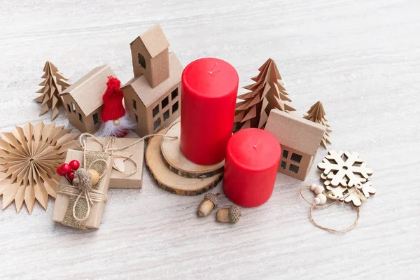 Nada Desperdício Natal Vela Vermelha Conceito Celebração Ecológica Sem Plástico — Fotografia de Stock