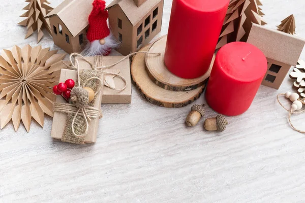 Nada Desperdício Natal Vela Vermelha Conceito Celebração Ecológica Sem Plástico — Fotografia de Stock