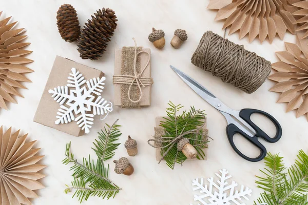 Zero Waste Christmas Concept Hand Crafted Gifts Natural Christmas Decorations — Stock Photo, Image