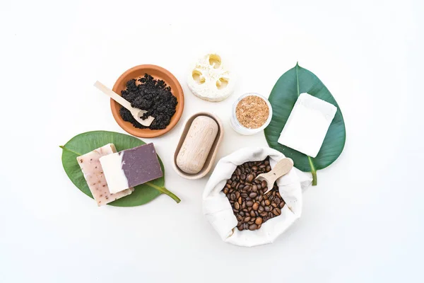 Zero waste, eco friendly Natural cosmetic product for cleaning and care. Ingredients DIY Flat lay Life without plastic.