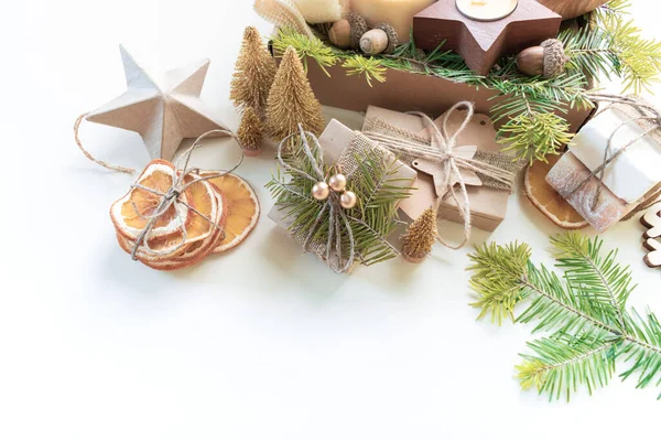Christmas Present Box Eco Friendly Set Zero Waste Ney Year — Stock Photo, Image