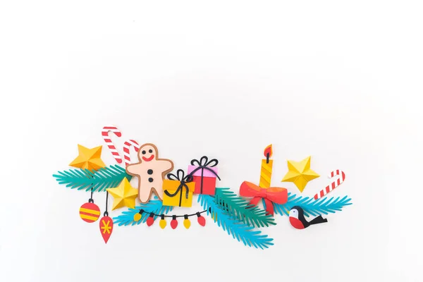 Paper Art Kerstconcept Ambachtelijke Vakantie Decor Vormen Kerstboom Kopieerruimte — Stockfoto