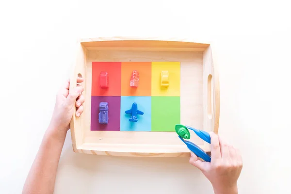 Montessori Material Nach Farben Sortieren Bildung Hause Unterricht Mit Kindern — Stockfoto