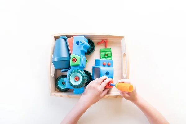 Montessori Materialwagen Bildung Hause Verdrehen Sie Den Konstrukteur Mit Der — Stockfoto