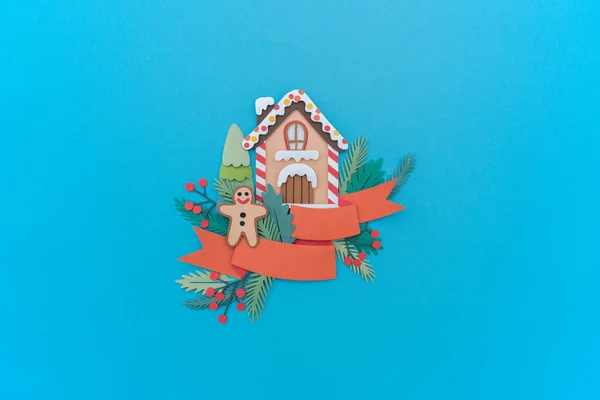 Paper Art Weihnachtskonzept Bastelferien Dekor Bilden Lebkuchenhaus Kopierraum — Stockfoto