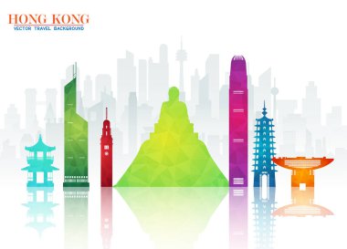 Hong Kong Landmark Global Seyahat ve Seyahat kağıt arka planı. Vektör Tasarım Şablonu. Reklam, kitap, afiş, şablon, seyahat işi veya sunumunuz için kullanılır.