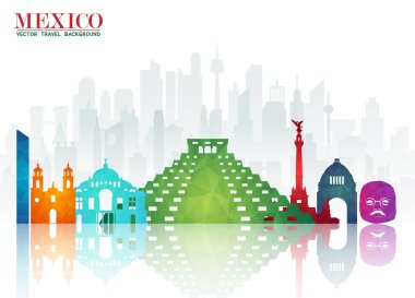 Mexico Landmark Global Seyahat ve Seyahat kağıt arka planı. Vektör Tasarım Şablonu. Reklam, kitap, afiş, şablon, seyahat işi veya sunumunuz için kullanılır.