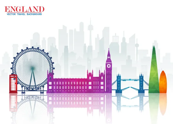 Inglaterra Landmark Global Travel Journey Fondo Papel Vector Design Template — Archivo Imágenes Vectoriales