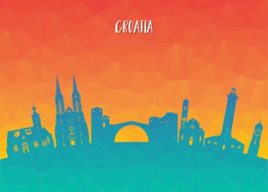 Hırvatistan Simgesel Yapı küresel seyahat ve yolculuk kağıt arka plan. Tasarım Template.used reklam, kitap, başlık sayfası, şablon, seyahat işletme veya sunum için vektör