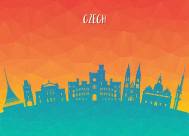 Çek Simgesel Yapı küresel seyahat ve yolculuk kağıt arka plan. Tasarım Template.used reklam, kitap, başlık sayfası, şablon, seyahat işletme veya sunum için vektör.