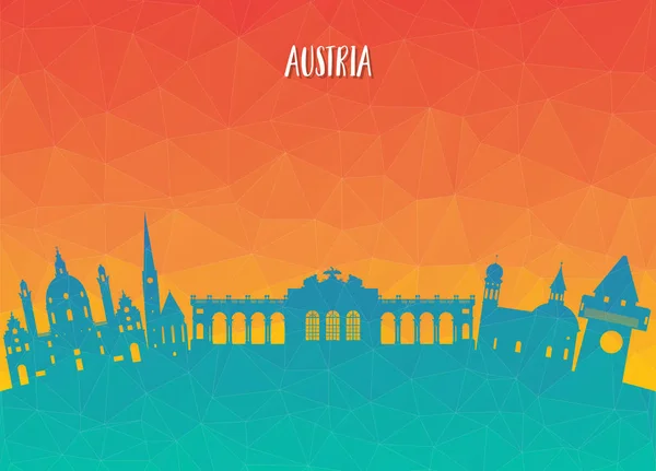 Austria Landmark Global Travel Journey Fondo Papel Vector Design Template — Archivo Imágenes Vectoriales