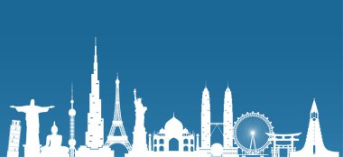 Dünya ünlü dönüm noktası kağıt sanat. Küresel seyahat ve yolculuk Infographic. Vektör düz tasarım Template.vector/illustration. Afiş, iş, eğitim, Web sitesi ya da herhangi bir çizim için kullanılabilir.