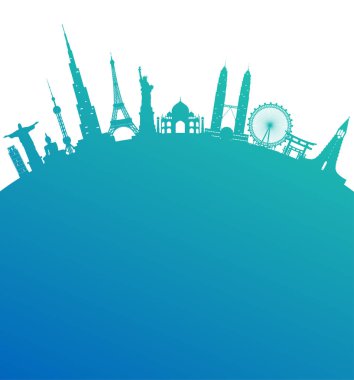 Dünya ünlü dönüm noktası kağıt sanat. Küresel seyahat ve yolculuk Infographic. Vektör düz tasarım Template.vector/illustration. Afiş, iş, eğitim, Web sitesi ya da herhangi bir çizim için kullanılabilir.