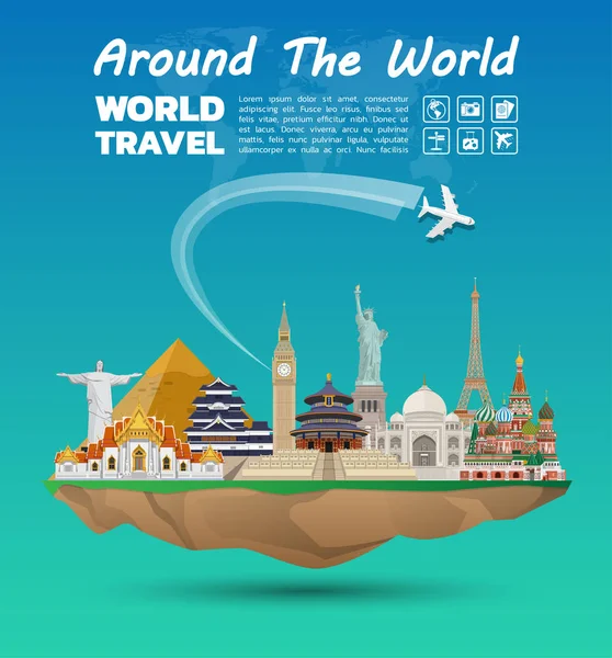 Arte Papel Referência Mundialmente Famosa Global Travel Journey Infographic Inglês — Vetor de Stock