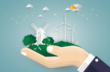 Çevre kavramı artwork.paper sanat ve dijital el sanatları tarzı. vektör çizim. Afiş, iş, eğitim, Web sitesi veya herhangi bir tanıtım için kullanılabilir.