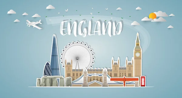 Inglaterra Landmark Global Travel Journey Fondo Papel Vector Design Template — Archivo Imágenes Vectoriales