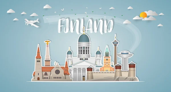 Finlandia Landmark Global Travel Journey Fondo Papel Vector Design Template — Vector de stock