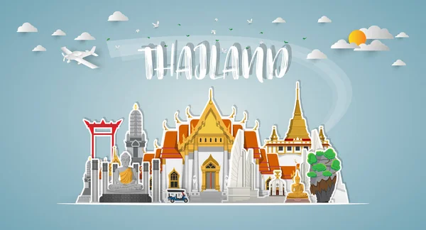 Tailândia Landmark Global Travel Journey Paper Background Vector Design Template — Vetor de Stock