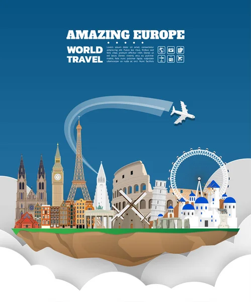 Simgesel Yapı küresel seyahat ve yolculuk Kağıt arka plan. Tasarım Template.used reklam, kitap, başlık sayfası, şablon, seyahat işletme veya sunum için vektör