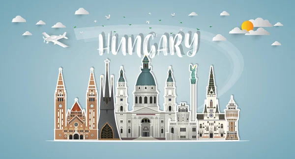 Hongarije Landmark Global Travel Journey Papieren Achtergrond Vector Design Template — Stockvector