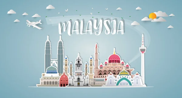 Malaysia Landmark Global Travel Journey Papier Hintergrund Vector Design Template — Stockvektor