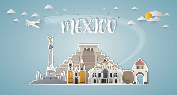 México Landmark Global Travel Journey Paper Background Vector Design Template — Vector de stock