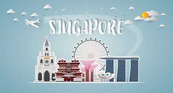 Σιγκαπούρη Landmark Παγκόσμιο Ταξίδι Και Ταξίδι Φόντο Χαρτί Vector Design — Διανυσματικό Αρχείο