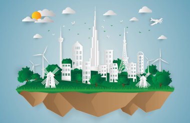 Çevre kavramı artwork.paper sanat ve dijital el sanatları tarzı. vektör çizim. Afiş, iş, eğitim, Web sitesi veya herhangi bir tanıtım için kullanılabilir.