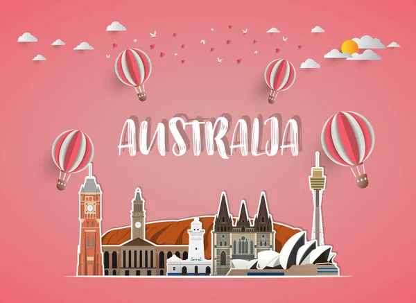 Australia Landmark Global Travel Journey Paper Background Inglés Vector Design — Vector de stock