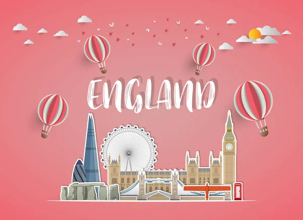 English Landmark Global Travel Journey Paper Background Англійською Vector Design — стоковий вектор