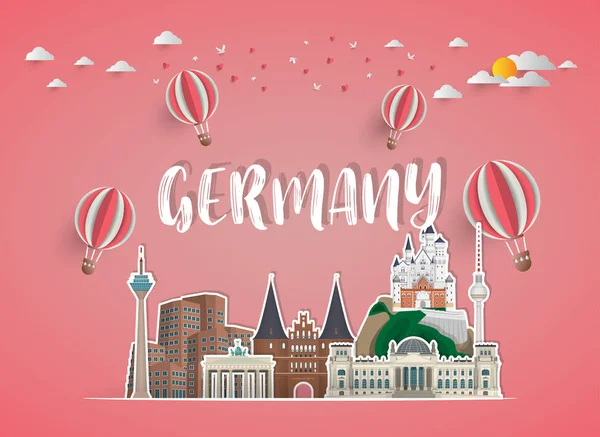 Alemania Landmark Global Travel Journey Fondo Papel Vector Design Template — Vector de stock