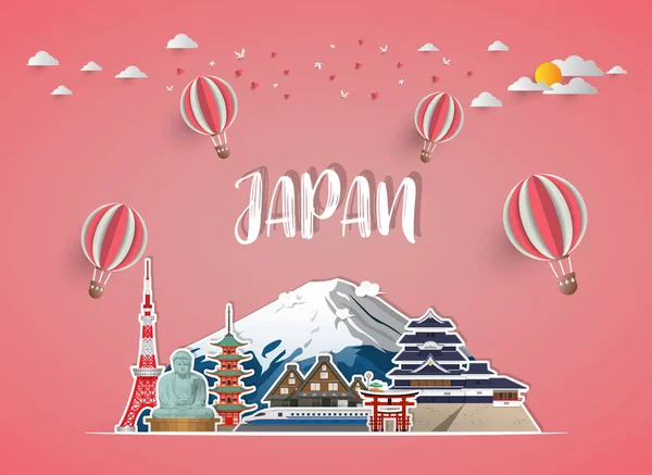 Japan Landmark Global Travel Journey Paper Background Inglés Vector Design — Vector de stock