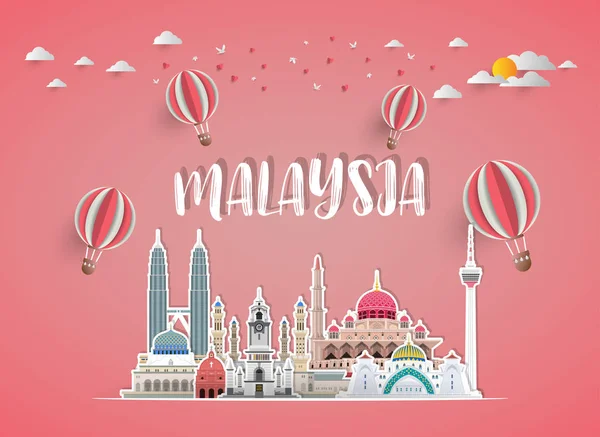 Malaysia Landmark Global Travel Journey Papier Hintergrund Vector Design Template — Stockvektor