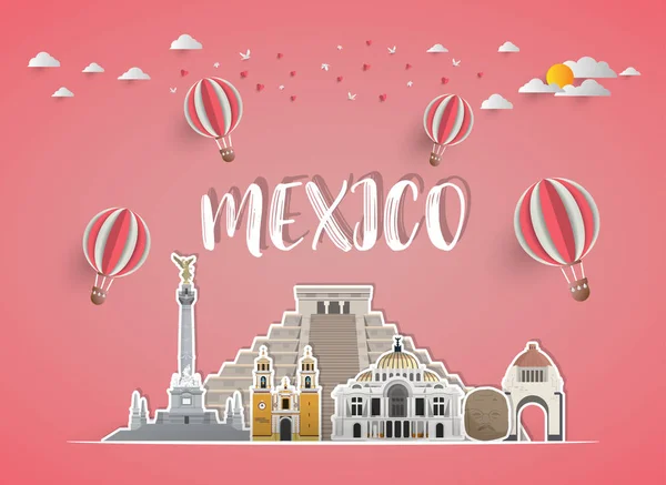 Mexico Landmark Global Travel Journey Papier Fond Vector Design Template — Image vectorielle