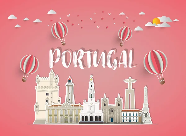 Portugal Landmark Global Travel Journey Fondo Papel Vector Design Template — Archivo Imágenes Vectoriales