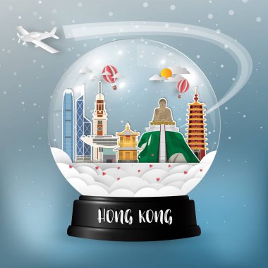 Hong Kong Landmark Global Seyahat ve Seyahat kağıt arka planı. Vektör Tasarım Şablonu. Reklam, kitap, afiş, şablon, seyahat işi veya sunumunuz için kullanılır.