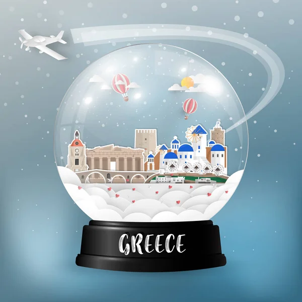 Grécia Landmark Global Travel Journey Paper Background Vector Design Template — Vetor de Stock