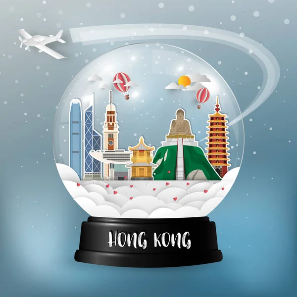 Hong Kong Landmark Global Travel Journey Paper Background Vector Design — Stock Vector