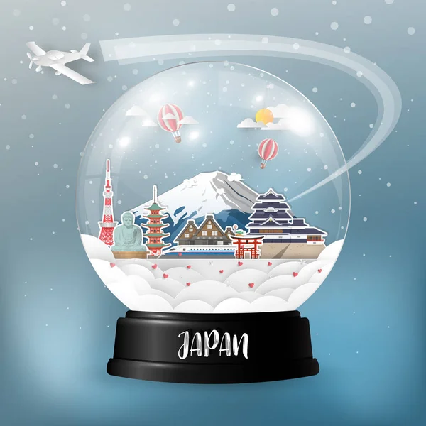 Japan Landmark Global Travel Journey Paper Background Inglés Vector Design — Vector de stock