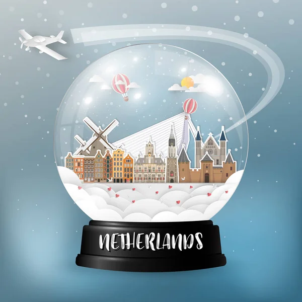 Голландский Ориентир Глобального Путешествия Путешествия Бумажного Фона Векторный Дизайн Рекламы — стоковый вектор